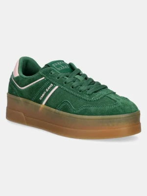 Tommy Jeans sneakersy zamszowe THE GREENWICH FLATFORM SUEDE kolor zielony EN0EN02734