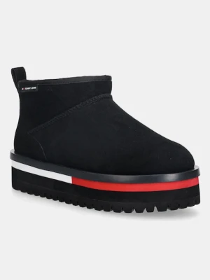 Tommy Jeans śniegowce zamszowe TJW FLATFORM SNOW BOOT SUEDE kolor czarny EN0EN02841