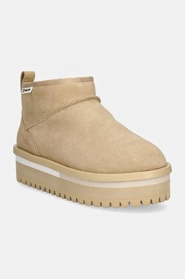 Tommy Jeans śniegowce zamszowe TJW SUEDE FLATFORM BOOT WL kolor beżowy EN0EN02599