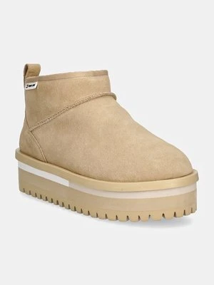 Tommy Jeans śniegowce zamszowe TJW SUEDE FLATFORM BOOT WL kolor beżowy EN0EN02599