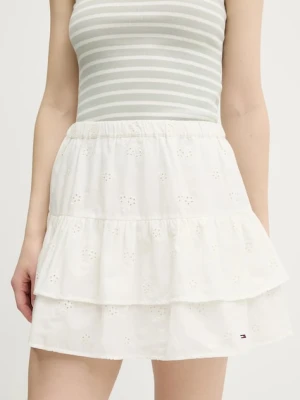 Tommy Jeans spódnica bawełniana kolor beżowy mini rozkloszowana DW0DW21166