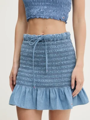 Tommy Jeans spódnica bawełniana kolor niebieski mini rozkloszowana DW0DW20273