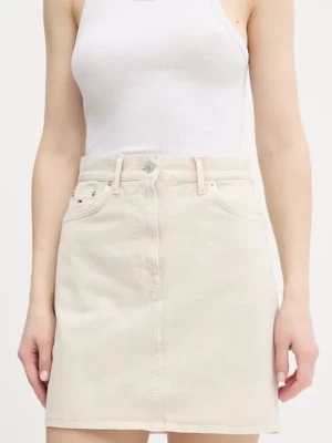 Tommy Jeans spódnica jeansowa kolor beżowy mini prosta DW0DW20607