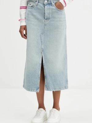 Tommy Jeans spódnica jeansowa kolor niebieski midi prosta DW0DW21560