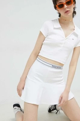 Tommy Jeans spódnica kolor biały mini rozkloszowana