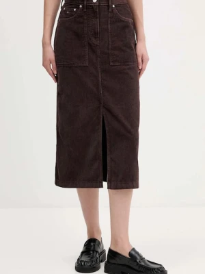 Tommy Jeans spódnica sztruksowa kolor brązowy midi rozkloszowana DW0DW21708