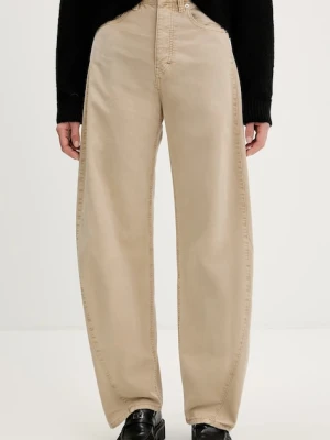 Tommy Jeans spodnie bawełniane damskie kolor beżowy proste high waist DW0DW22073