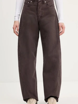 Tommy Jeans spodnie bawełniane damskie kolor brązowy proste high waist DW0DW22073