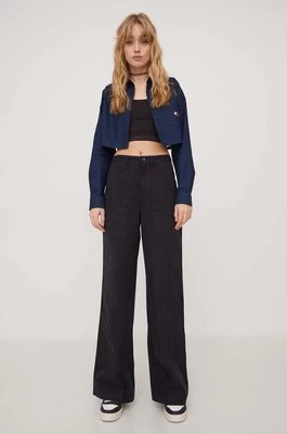 Tommy Jeans spodnie bawełniane kolor czarny szerokie high waist DW0DW17314