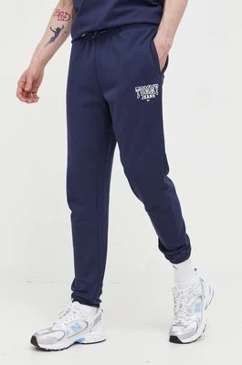 Tommy Jeans spodnie bawełniane kolor granatowy gładkie