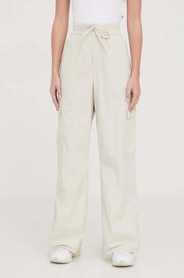 Tommy Jeans spodnie damskie kolor beżowy szerokie high waist DW0DW17317