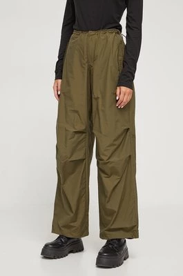 Tommy Jeans spodnie damskie kolor zielony szerokie medium waist DW0DW16387