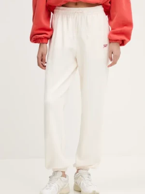 Tommy Jeans spodnie dresowe bawełniane damskie kolor beżowy gładkie DW0DW20670