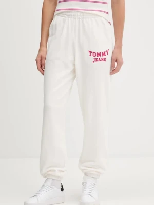 Tommy Jeans spodnie dresowe bawełniane damskie kolor beżowy z aplikacją DW0DW22164