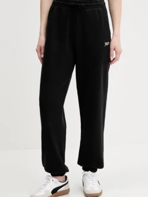 Tommy Jeans spodnie dresowe bawełniane damskie kolor czarny gładkie DW0DW20670