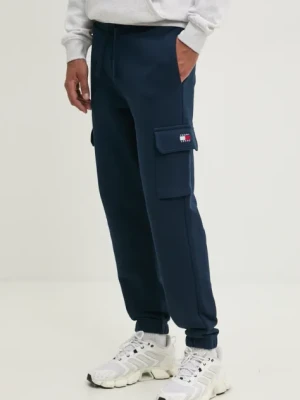 Tommy Jeans spodnie dresowe bawełniane kolor granatowy gładkie DM0DM19807