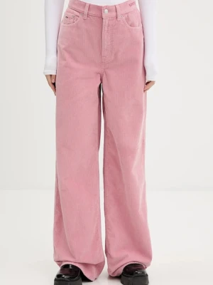 Tommy Jeans spodnie sztruksowe damskie kolor różowy dzwony high waist DW0DW21700