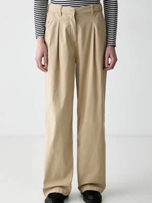Tommy Jeans spodnie wide leg damskie z bawełną beżowy