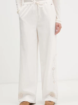 Tommy Jeans spodnie wide leg damskie z dodatkiem lnu