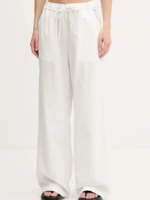 Tommy Jeans spodnie z domieszką lnu damskie kolor beżowy szerokie high waist DW0DW20352