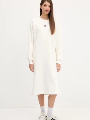 Tommy Jeans sukienka bawełniana kolor beżowy mini oversize DW0DW21484