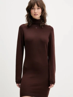 Tommy Jeans sukienka bawełniana kolor brązowy mini dopasowana DW0DW21958