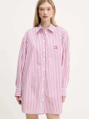 Tommy Jeans sukienka bawełniana kolor różowy mini oversize DW0DW21122