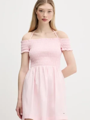 Tommy Jeans sukienka bawełniana kolor różowy mini rozkloszowana DW0DW20343