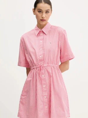 Tommy Jeans sukienka bawełniana kolor różowy mini rozkloszowana DW0DW20617