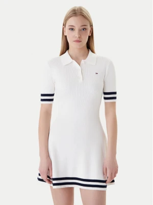 Tommy Jeans Sukienka dzianinowa DW0DW22106 Écru Slim Fit Kremowy