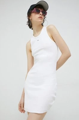 Tommy Jeans sukienka kolor biały mini dopasowana