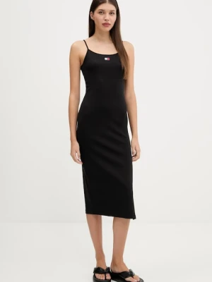Tommy Jeans sukienka kolor czarny midi dopasowana DW0DW21170