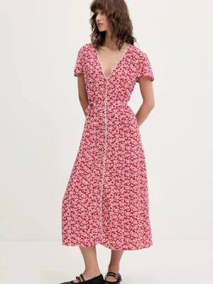 Tommy Jeans sukienka kolor czerwony midi rozkloszowana DW0DW20884