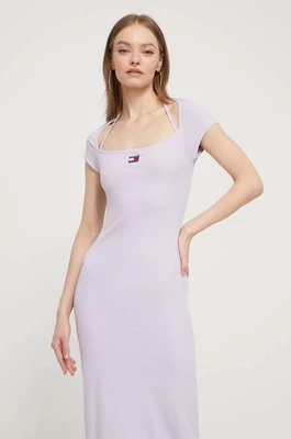 Tommy Jeans sukienka kolor fioletowy midi dopasowana DW0DW17943