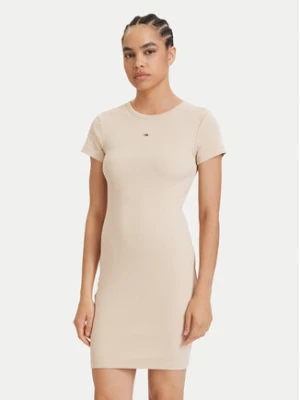 Tommy Jeans Sukienka letnia Flag DW0DW22613 Beżowy jasny Slim Fit