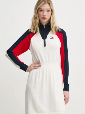 Tommy Jeans sukienka z domieszką wełny beżowy