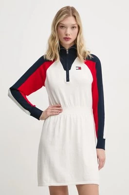 Tommy Jeans sukienka z domieszką wełny kolor beżowy mini rozkloszowana DW0DW19467