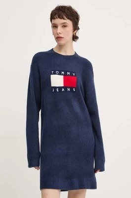 Tommy Jeans sukienka z domieszką wełny kolor granatowy mini oversize DW0DW18719