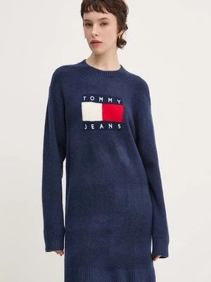 Tommy Jeans sukienka z domieszką wełny kolor granatowy mini oversize DW0DW18719