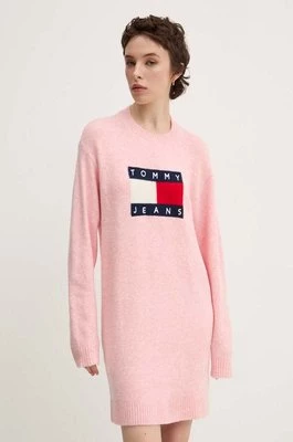 Tommy Jeans sukienka z domieszką wełny kolor różowy mini oversize DW0DW18719