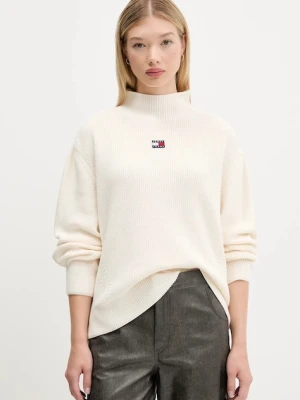 Tommy Jeans sweter bawełniany damski kolor beżowy z półgolfem DW0DW21676