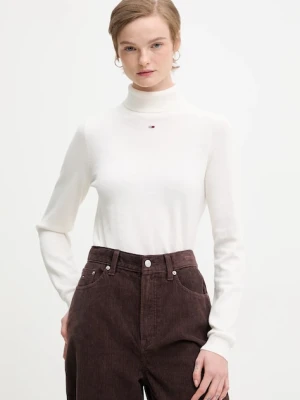 Tommy Jeans sweter bawełniany damski kolor biały lekki z golfem DW0DW21672