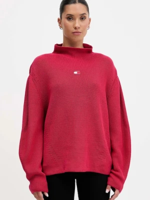 Tommy Jeans sweter bawełniany damski kolor bordowy z półgolfem DW0DW21676