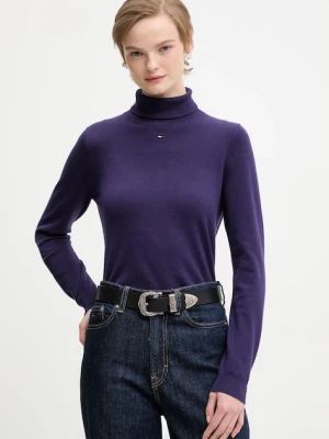 Tommy Jeans sweter bawełniany damski kolor fioletowy lekki z golfem DW0DW21672