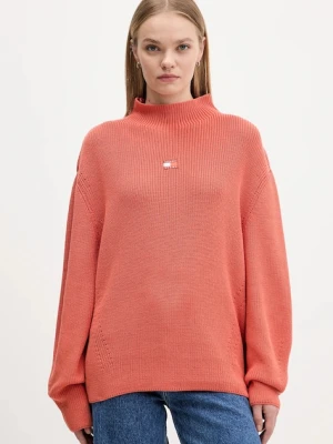 Tommy Jeans sweter bawełniany damski kolor pomarańczowy z półgolfem DW0DW21676