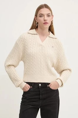 Tommy Jeans sweter bawełniany kolor beżowy DW0DW18680