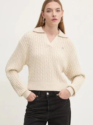 Tommy Jeans sweter bawełniany kolor beżowy DW0DW18680