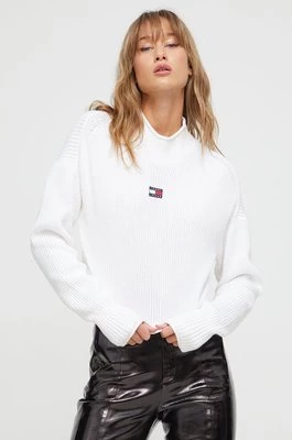 Tommy Jeans sweter bawełniany kolor biały lekki z półgolfem DW0DW16519