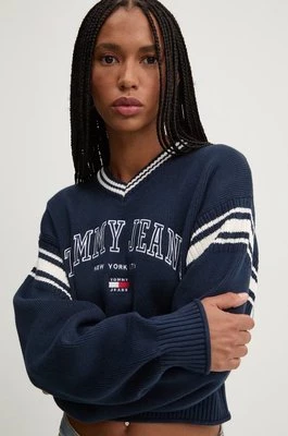 Tommy Jeans sweter bawełniany kolor granatowy ciepły DW0DW18692