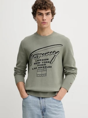 Tommy Jeans sweter bawełniany męski kolor zielony DM0DM22253